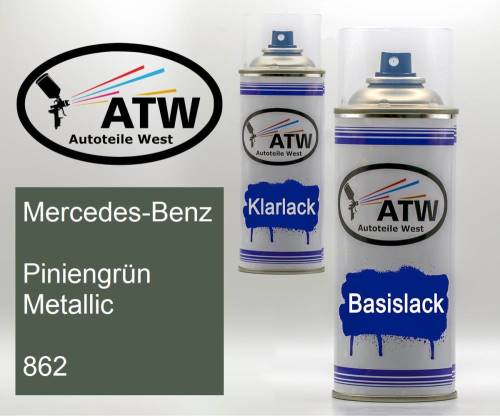 Mercedes-Benz, Piniengrün Metallic, 862: 400ml Sprühdose + 400ml Klarlack - Set, von ATW Autoteile West.